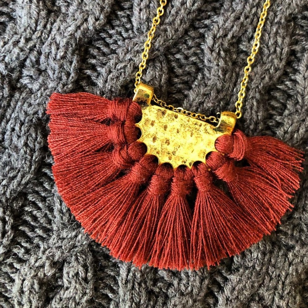 Elegant Gold and Red Tassel Necklace Brand New